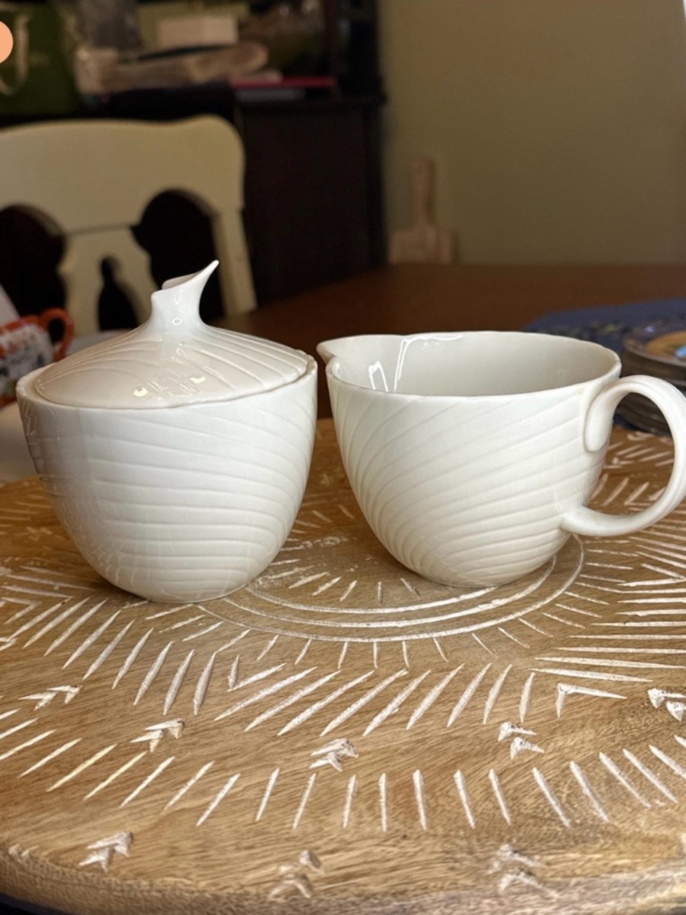 Belleek Irish Porcelain Spiral Shell Cream and Lidded Sugar